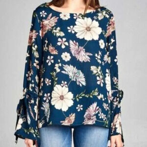 Renee C Floral Long Sleeve Floral Top Blouse NWT